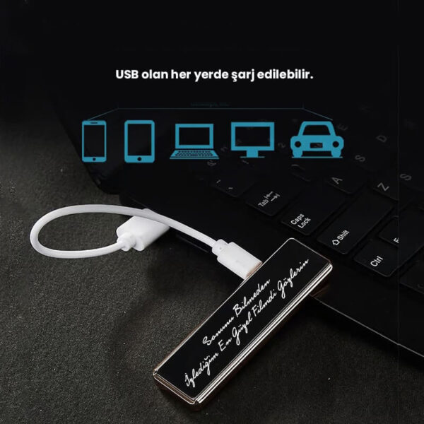 Kişiye Özel Elektronik Dumansız Alevsiz Rüzgar Geçirmez Rezistanslı Çakmak